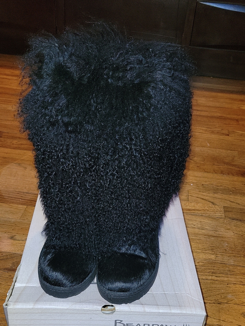 BearPaw Black Faux Fur Mid-Calf Booties